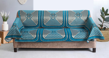 Nendle Velvet Fabric Sofa Cover Set of 5 Seater With 6 Pieces Arms Cover (Sky Blue, 12 Pieces)